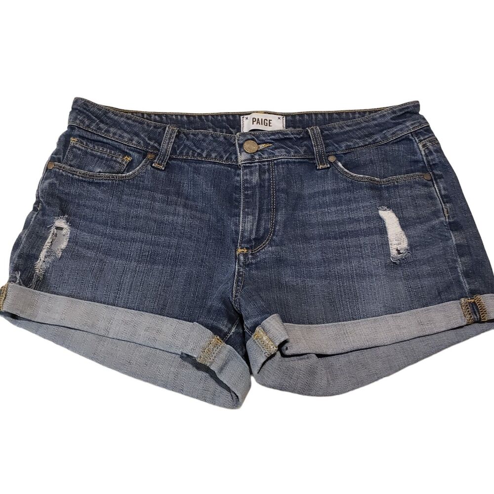 Paige Jimmy Jimmy denim destroyed shorts size 28 cuffed hem deconstructed